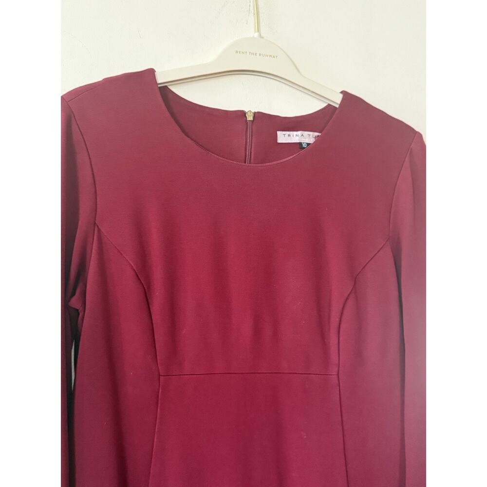 Trina Turk Bell Sleeve Knee Length Swing Dress Darted Waist Dark Red Size 10 EUC - Picture 3 of 8